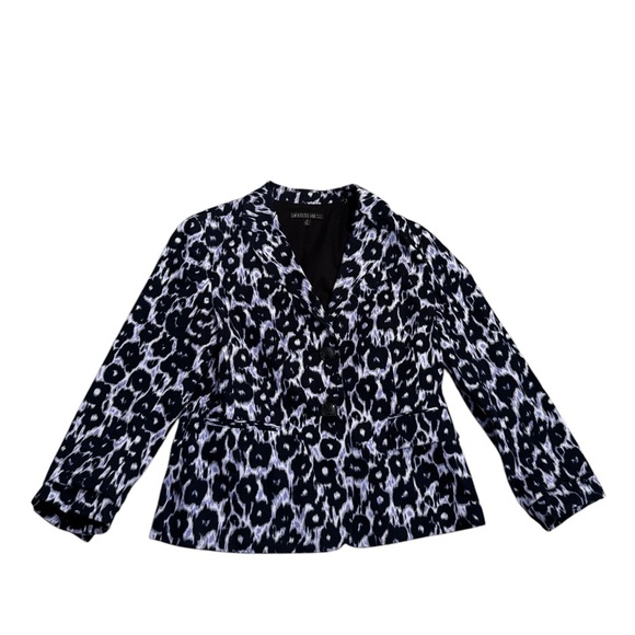 Lafayette 148 Blazer Womens Size 12 Purple Black Button Front Animal Print - Picture 1 of 12